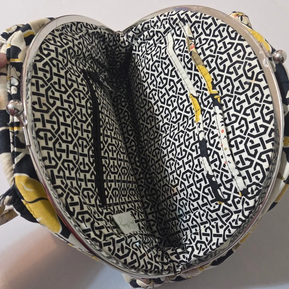 Vera‎ Bradley Alice Frame Bag Shoulder Black Yellow Floral Quilted Kiss Lock